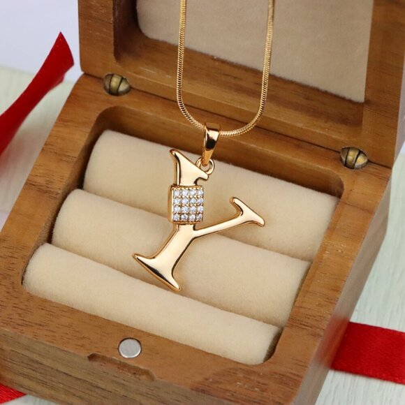 "Rose Gold Y Initial Pendant with CZ Stones Elegant Jewelry,XPPT1436 - Picture 6 of 11